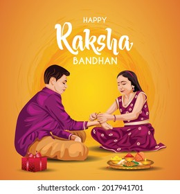 Indian brother and sister festival happy Raksha Bandhan concept. Rakhi celebration in india vector illustration