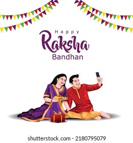 Festival de Hermanos y Hermanas Indias feliz concepto de Raksha Bandhan. Celebración del Rakhi en ilustración vectorial festiva de la india	