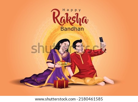Indian brother and sister festival happy Raksha Bandhan concept. Rakhi celebration in india festive vector illustration	 ストックフォト © 