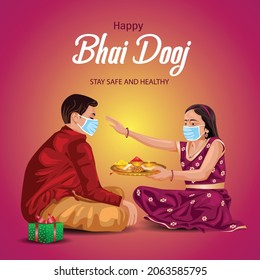 Indian brother and sister festival happyBhai Dooj concept. Rakhi celebration in india vector illustration design covid-19, corona virus concept