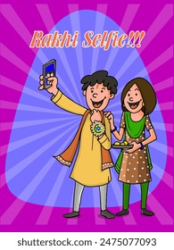 Indian Brother and Sister Taking Selfie After Celebrating Raksha Bandhan Festival, Can Be Used as Greeting Card.