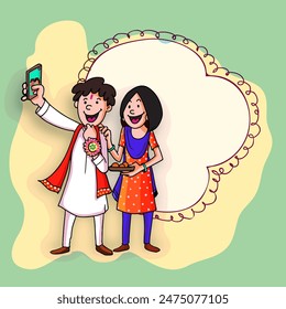 Indian Brother and Sister Taking Selfie After Celebrating Raksha Bandhan Festival, Can Be Used as Greeting Card.