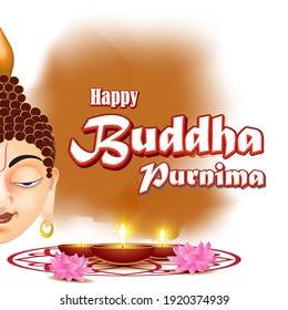 Indian Buddha Purnima festival with text, illustration is showing Buddha seating and absorbed in meditation position under a tree.