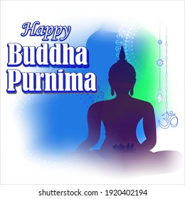 Indian Buddha Purnima festival with text, illustration is showing Buddha seating and absorbed in meditation position under a tree.