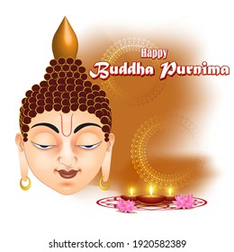Indian Buddha Purnima festival with text, illustration is showing Buddha seating and absorbed in meditation position under a tree.