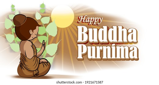 Indian Buddha Purnima festival with text, illustration is showing Buddha seating and absorbed in meditation 