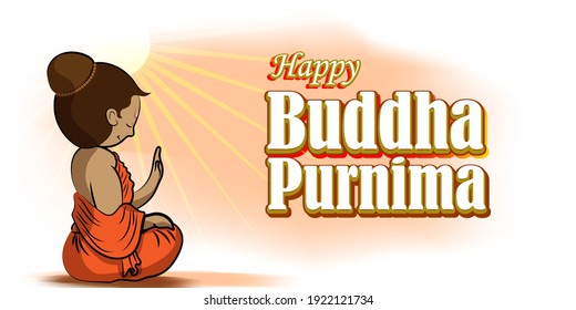 Indian Buddha Purnima festival with text, illustration is showing Buddha seating and absorbed in meditation 