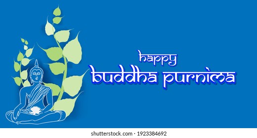 Indian Buddha Purnima festival with text, illustration is showing Buddha seating and absorbed in meditation 