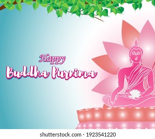 Indian Buddha Purnima festival with text, illustration is showing Buddha seating and absorbed in meditation 