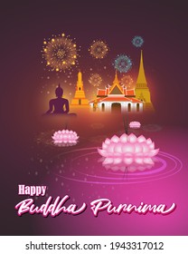 Indian Buddha Purnima festival with text, illustration is showing Buddha seating and absorbed in meditation