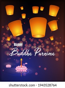 Buddha-Purnima-Festival mit Text, Illustration zeigt Buddha-Sitting und in Meditation absorbiert