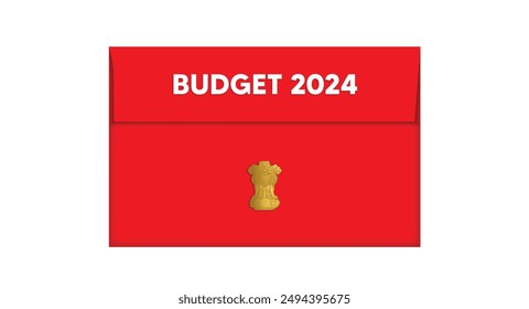 Indian Budget 2024 red envelope vector on white isolated