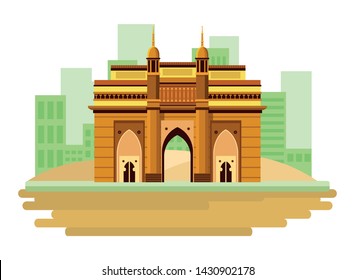 indian building monuments with charminar icon cartoon over the sand in the desert with building skyscraper and cityscape silhouette vector illustration graphic design