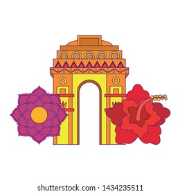 indian building monuments with gateway of india and lotus flower icon cartoon vector illustration graphic design