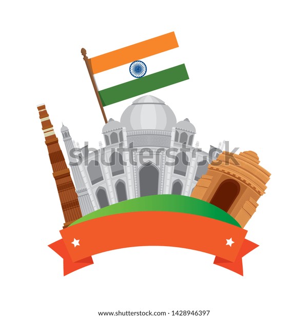 Indian Buildings Monuments Flags Stock Vector (Royalty Free) 1428946397 ...