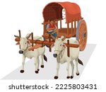 Indian bullock cart, farmer riding a bullock cart Indian village