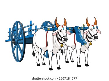 Indian Bullock cart Illustration, Cartoon bullock cart vector design