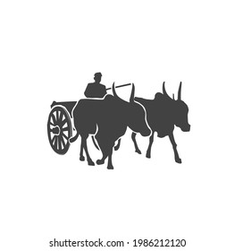Indian Bullock cart with sitting man. Bail Gadi vector silhouette.  svg