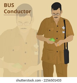 Indian Bus conductor_isolated style_collecting money1223