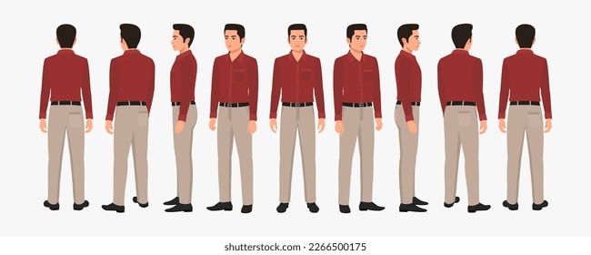 Indian Business Man Wearing Shirt and Pant, Character Front, side, back view and explainer animation poses - Shutterstock ID 2266500175
