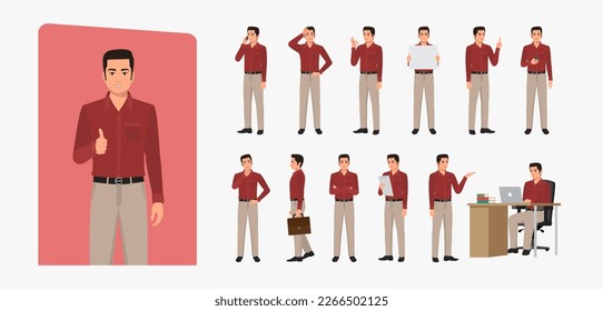 Indian Business Man Wearing Shirt and Pant, Character set Different poses and emotions