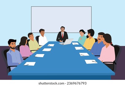 indian business metting with manager. business team set with leader isolated vector illustration