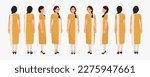 Indian Business Woman Wearing Salwar Kameez, Character Front, side, back view and explainer animation poses