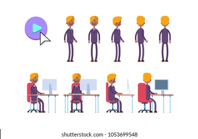 indian businessman. cartoon character animation kit. poses while standing and sitting