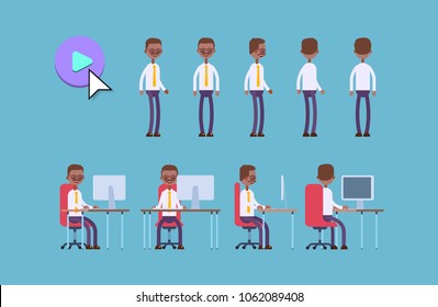 indian businessman. cartoon character animation kit. poses while standing and sitting