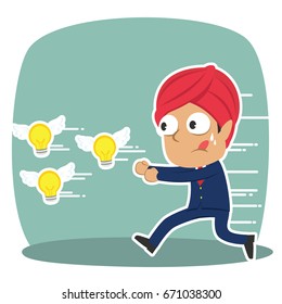 indian businessman chasing flying ideas