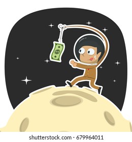 indian businessman is chasing money on moon