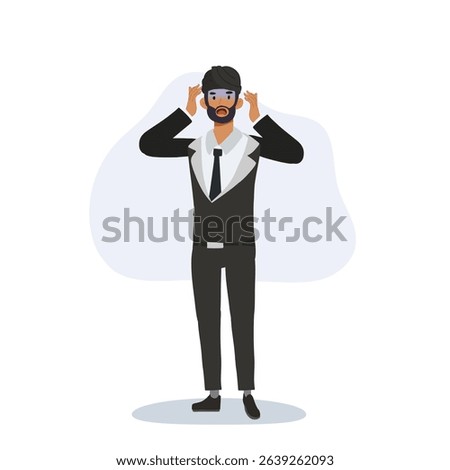 indian businessman in formal suit with anxious face illustration of stressed professional .
