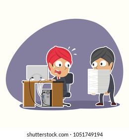 Indian Businessman Holding Stack of Paper and Make His Friend Surprised
