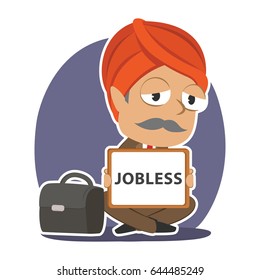 indian businessman with jobless board sign
