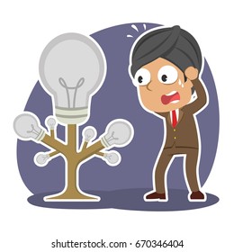 indian businessman panic with dead idea tree