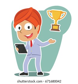 indian businessman presenting trophy