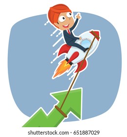 indian businessman raising graph using rocket