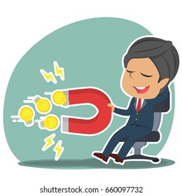 indian businessman relaxing using magnet to attract ideas