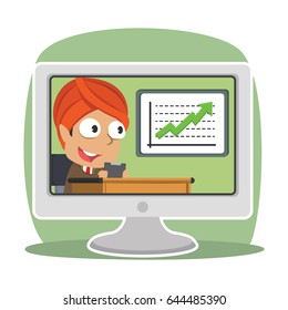 indian businessman reporting increase progress on tv