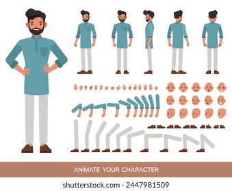 Indian businessman wear blue shirt character vector illustration design. Create your own pose.