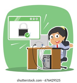 indian businesswoman in front of secured computer