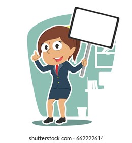indian businesswoman holding board sign