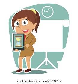 indian businesswoman holding tablet with hourglass display