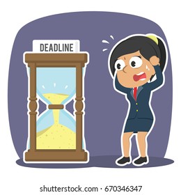 indian businesswoman in panic with deadline hourglass