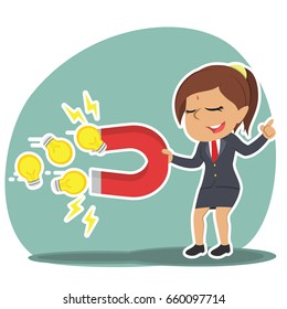 indian businesswoman relaxing using magnet to attract ideas