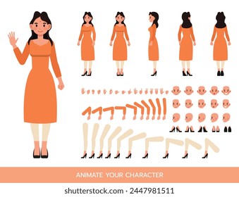 Indian businesswoman wear orange dress character vector illustration design. Create your own pose.