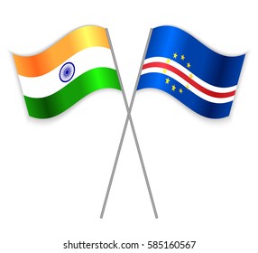 Indian and Cabo Verdean crossed flags. India combined with Cape Verde isolated on white. Language learning, international business or travel concept.