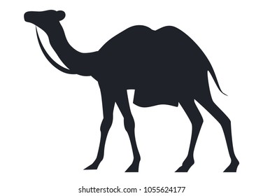 Indian camel black silhouette vector illustration isolated on white background. Arabic mammal animal, national symbol of India and Africa