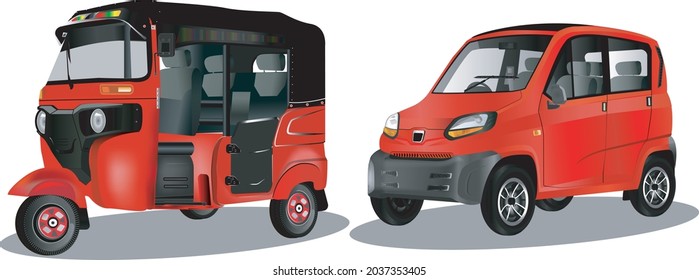 Indian car and three wheeler Auto Rickshaw Asian Quadracycle  Four wheeler