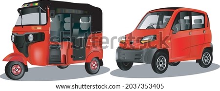 Indian car and three wheeler Auto Rickshaw Asian Quadracycle  Four wheeler